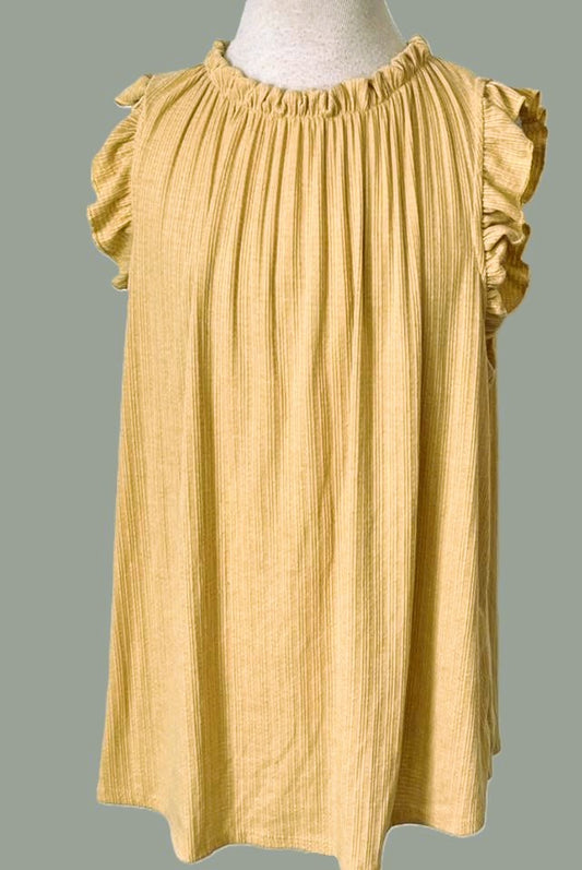 KLD Women's Yellow Loose Fit Ruffled Sleeve Blouse - size L