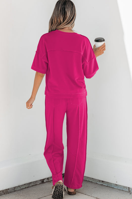 Women's Drop Shoulder Boxy Tee and Barrel Pants Set