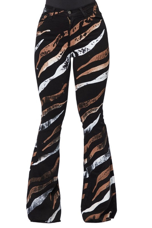 Tiger Stripes Bell Bottom Black Jeans