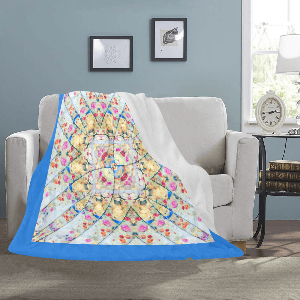 Blue Faux Quilted Design Ultra-Soft Micro Fleece Blanket (Made In USA)
