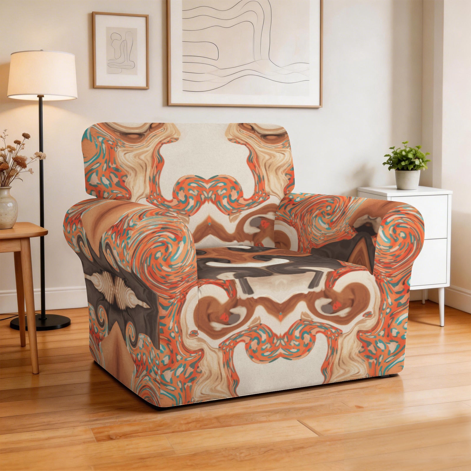 Orange Brown Marble Single Seater Sofa Cover | Ships from USA
