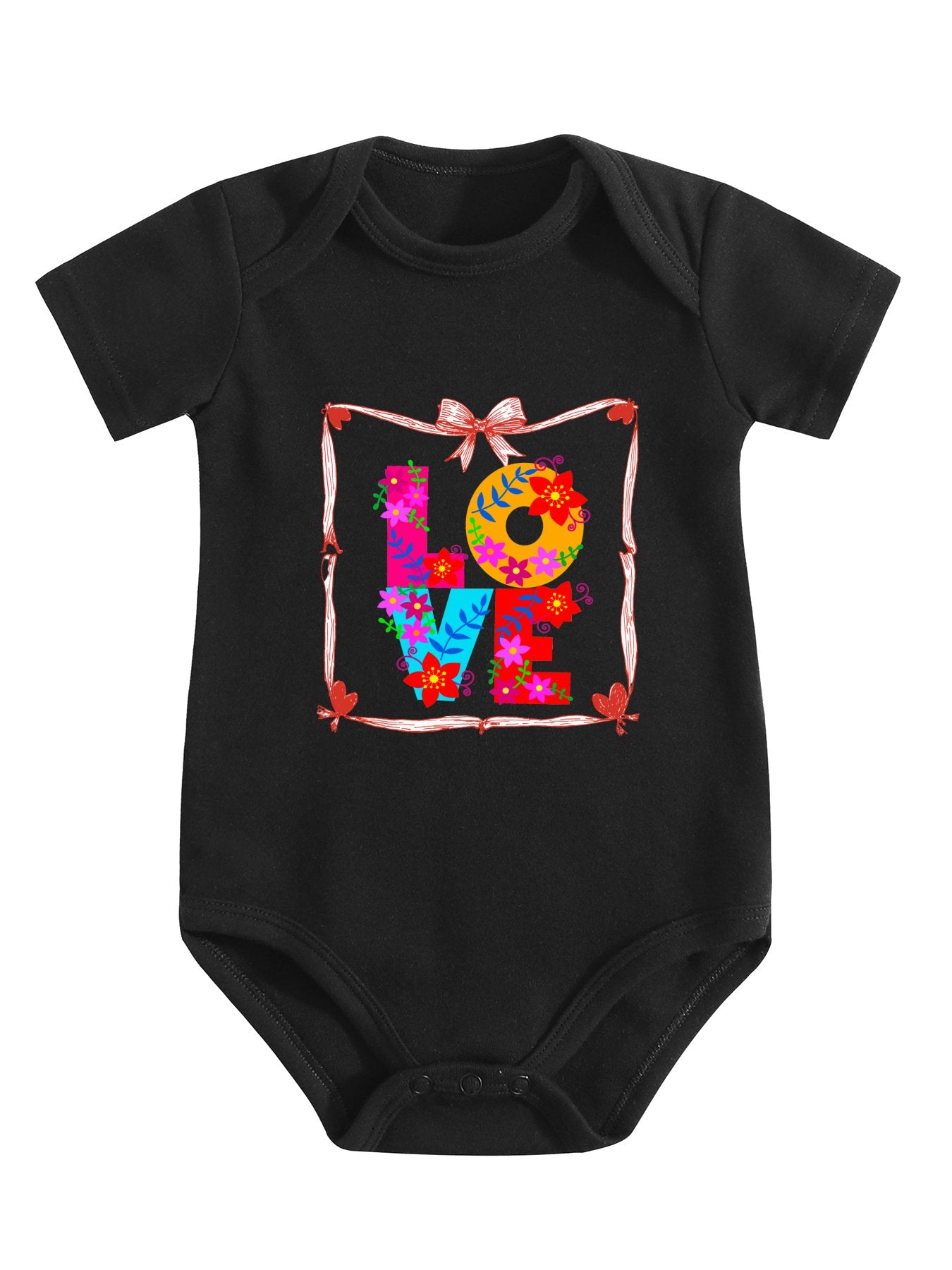 Floral LOVE Unisex Cotton Short Sleeve Baby Romper Onesie