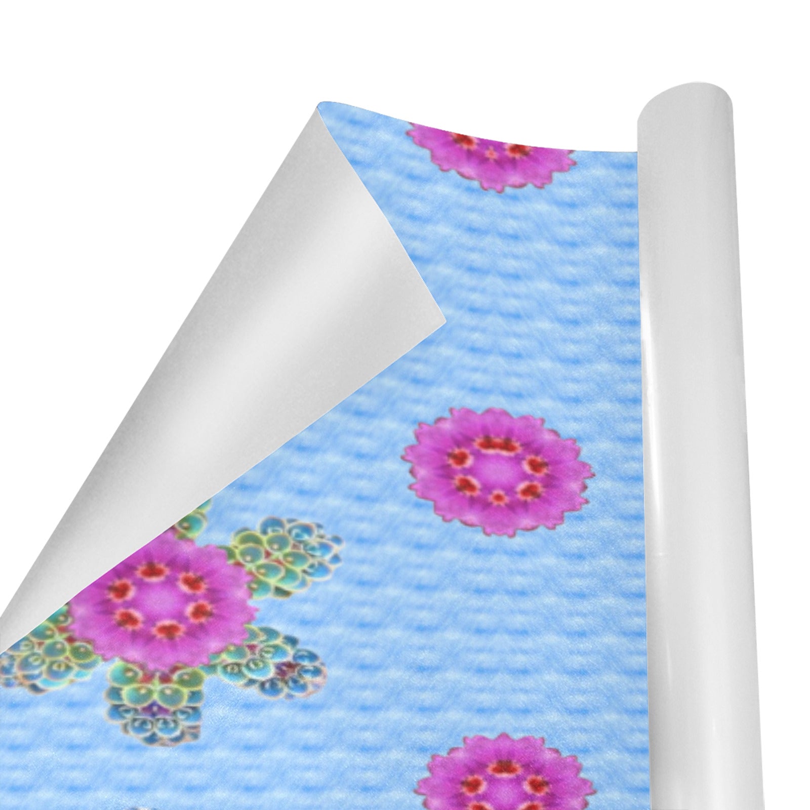 Pink Flowers on Blue Background Gift Wrapping Paper - 5 Rolls (Made in USA)