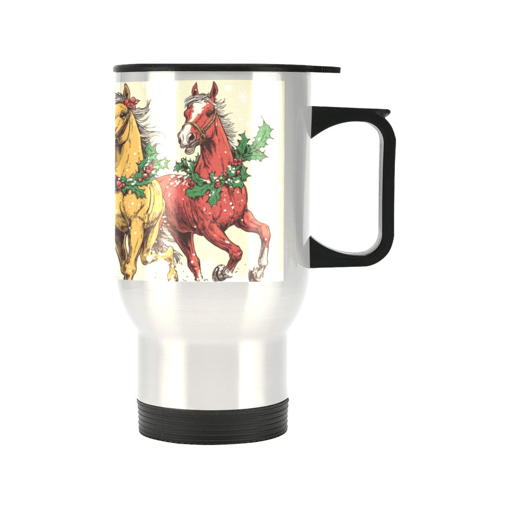 Horses at Christmas Silver Travel Mug Tumbler - 14 oz (Made in USA)