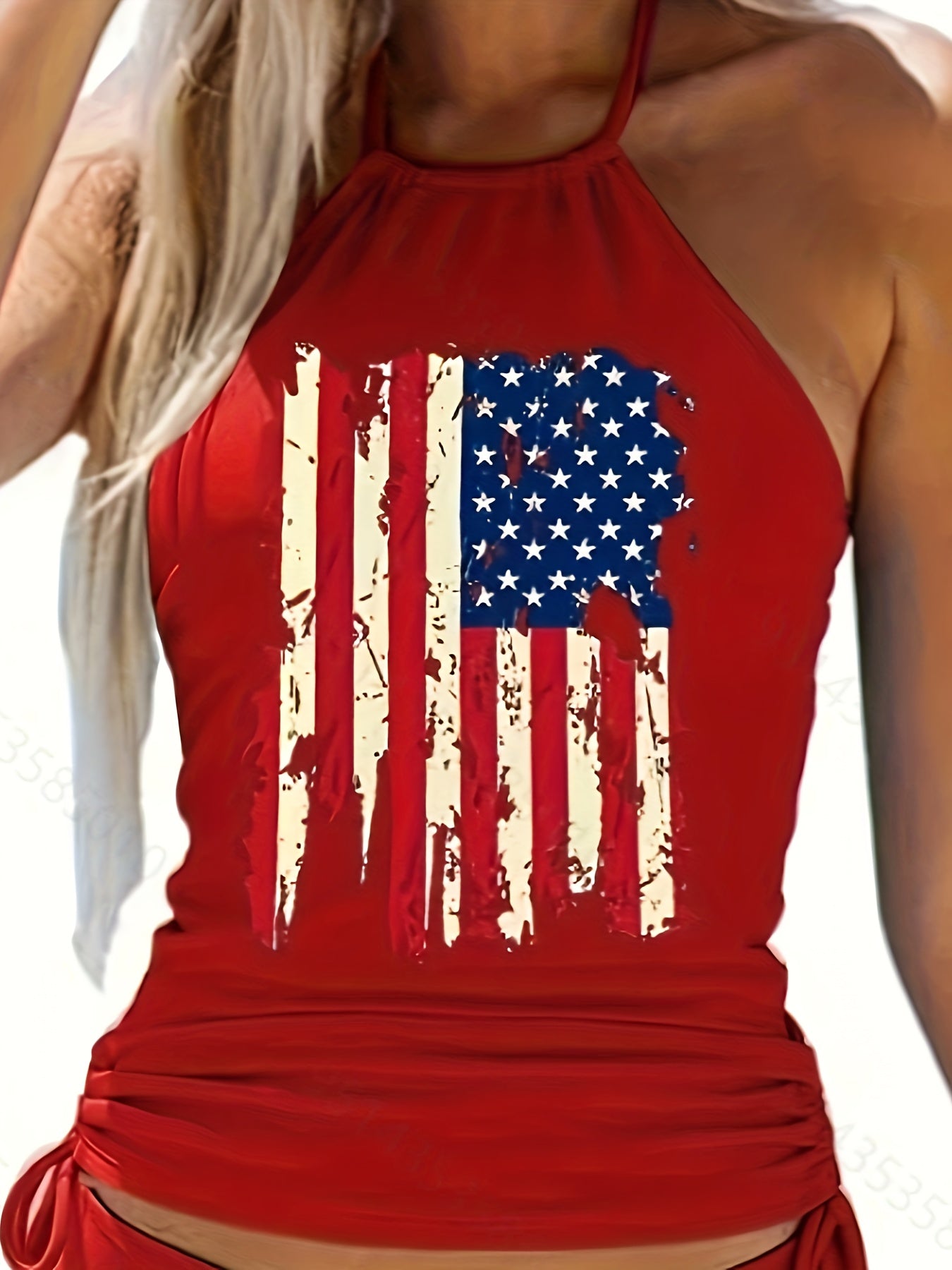 Women's Red US Flag 2-piece Tankini Swimsuit