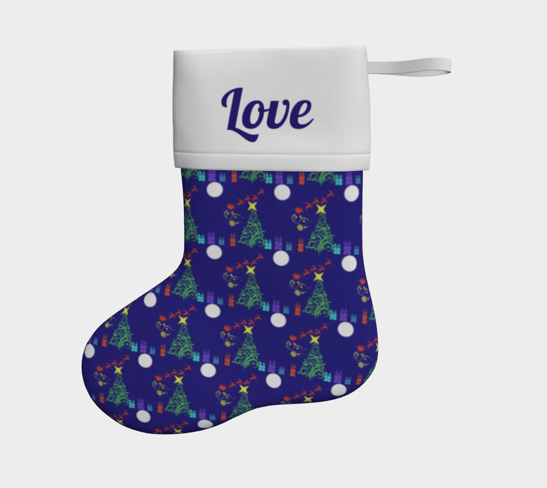Magical Santa Sleigh on Dark Blue Christmas Stocking