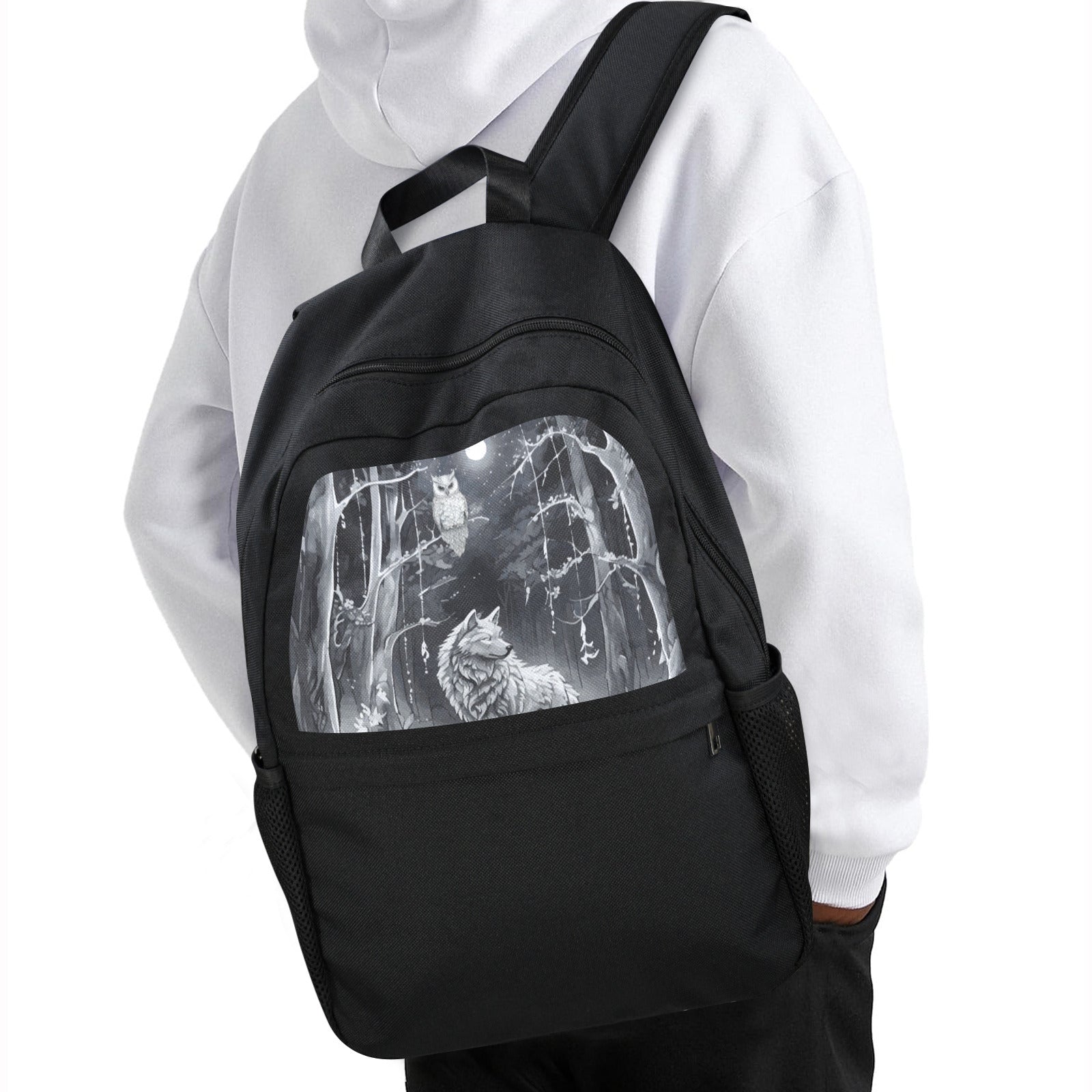 Wolf in Moonlit Forest Casual Backpack (Upper Part Printing) (Model 1753)