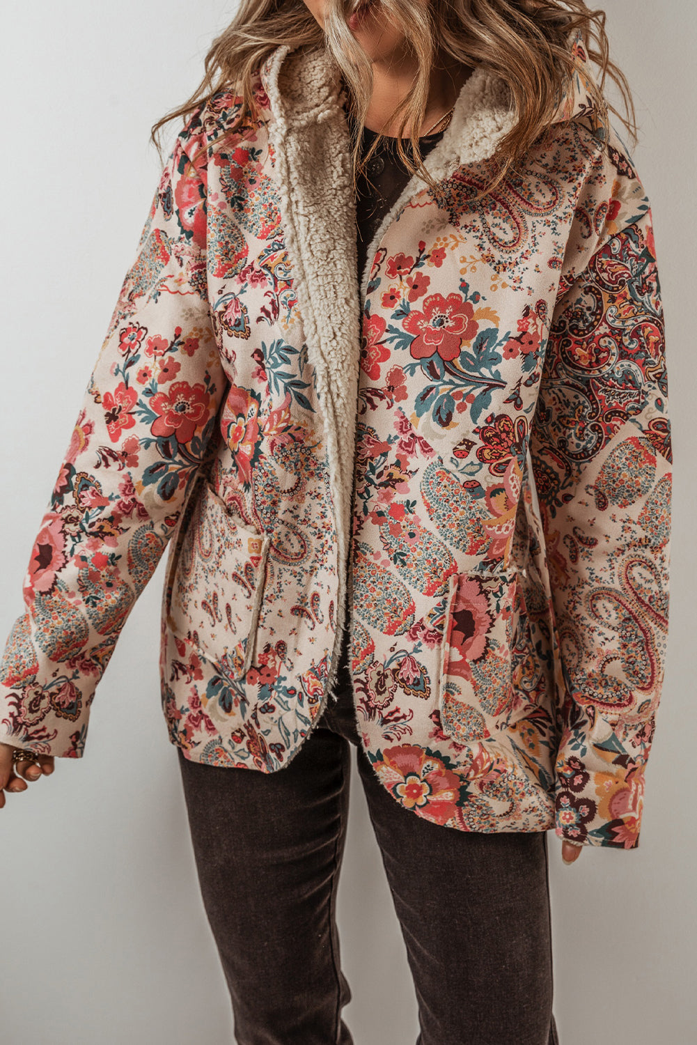 Women's Floral Sherpa Lined Hooded Jacket