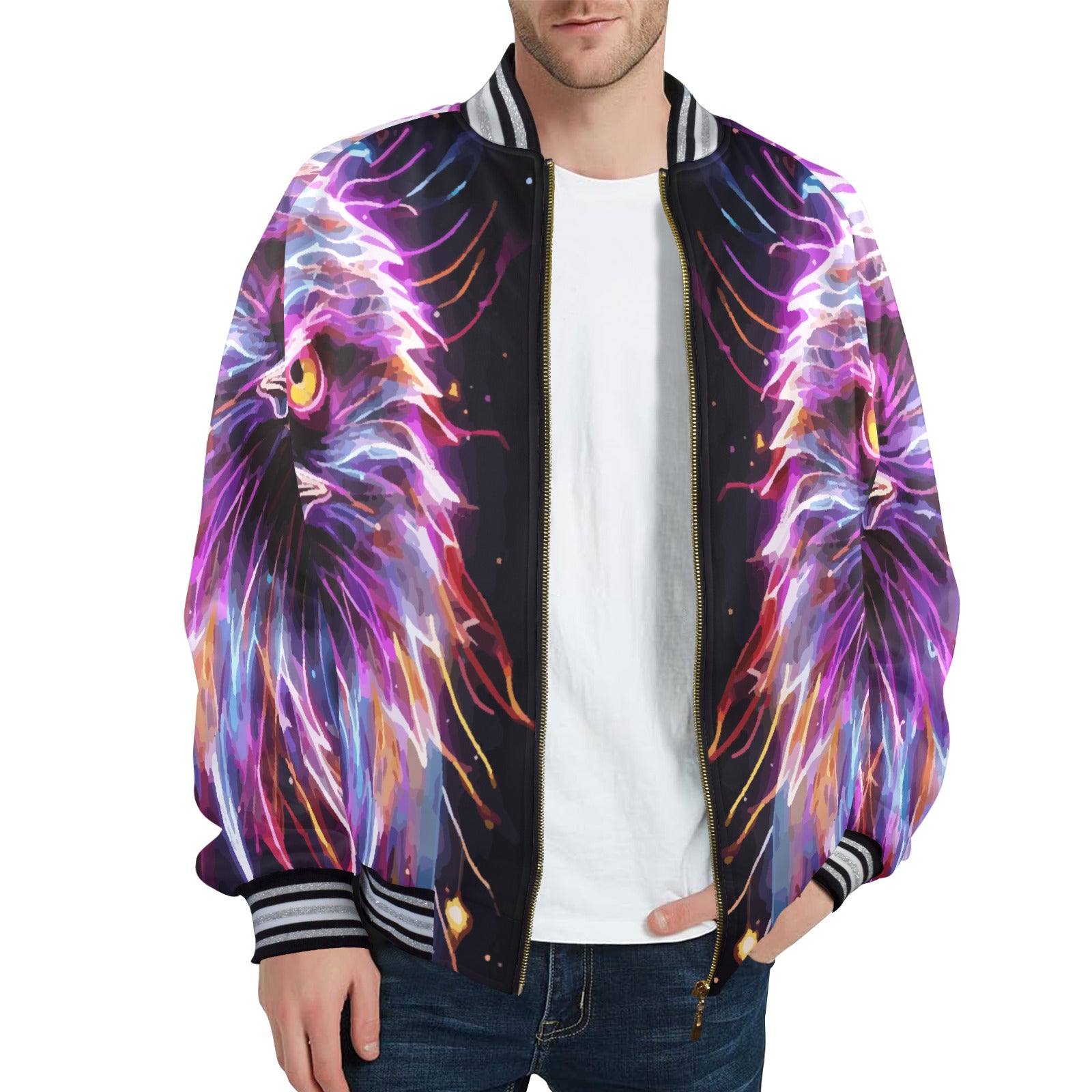 Men's Electric Eagle Striped Trim Bomber Jacket