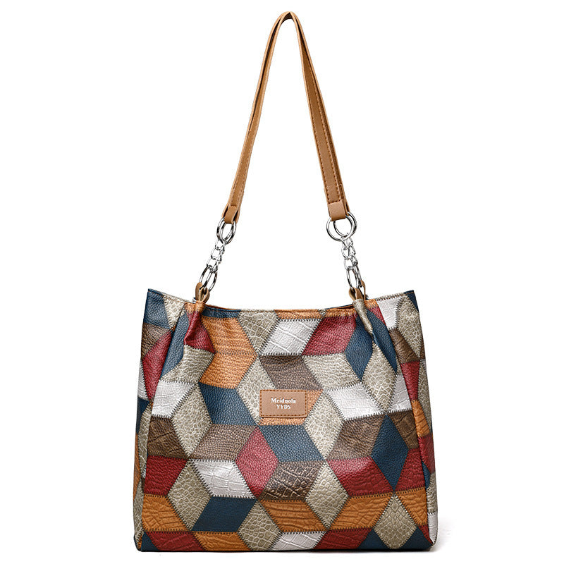 Retro Geometric Pattern Colorful Large Capacity Shoulder Bag