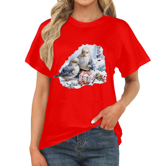 Women's Winter Birds with Christmas Gift Graphic T-Shirt (Made in USA)