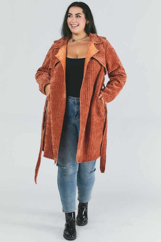 Women's Plus Size Solid Belted Coat