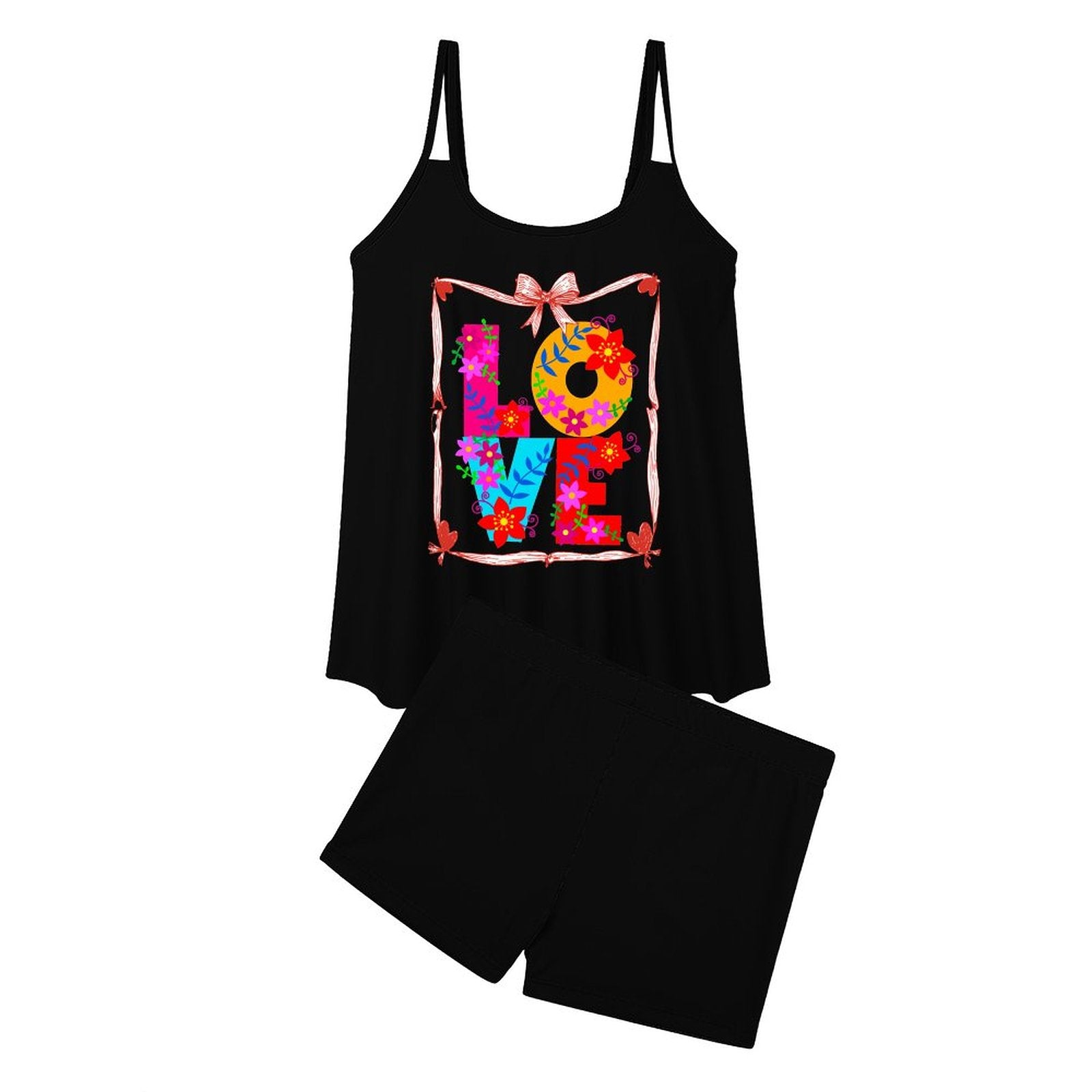 Floral LOVE Tankini Two-Piece Swimsuit for Women (Front Printing)