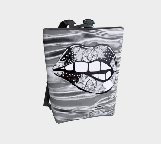 Grey Lips Vegan Leather Backpack