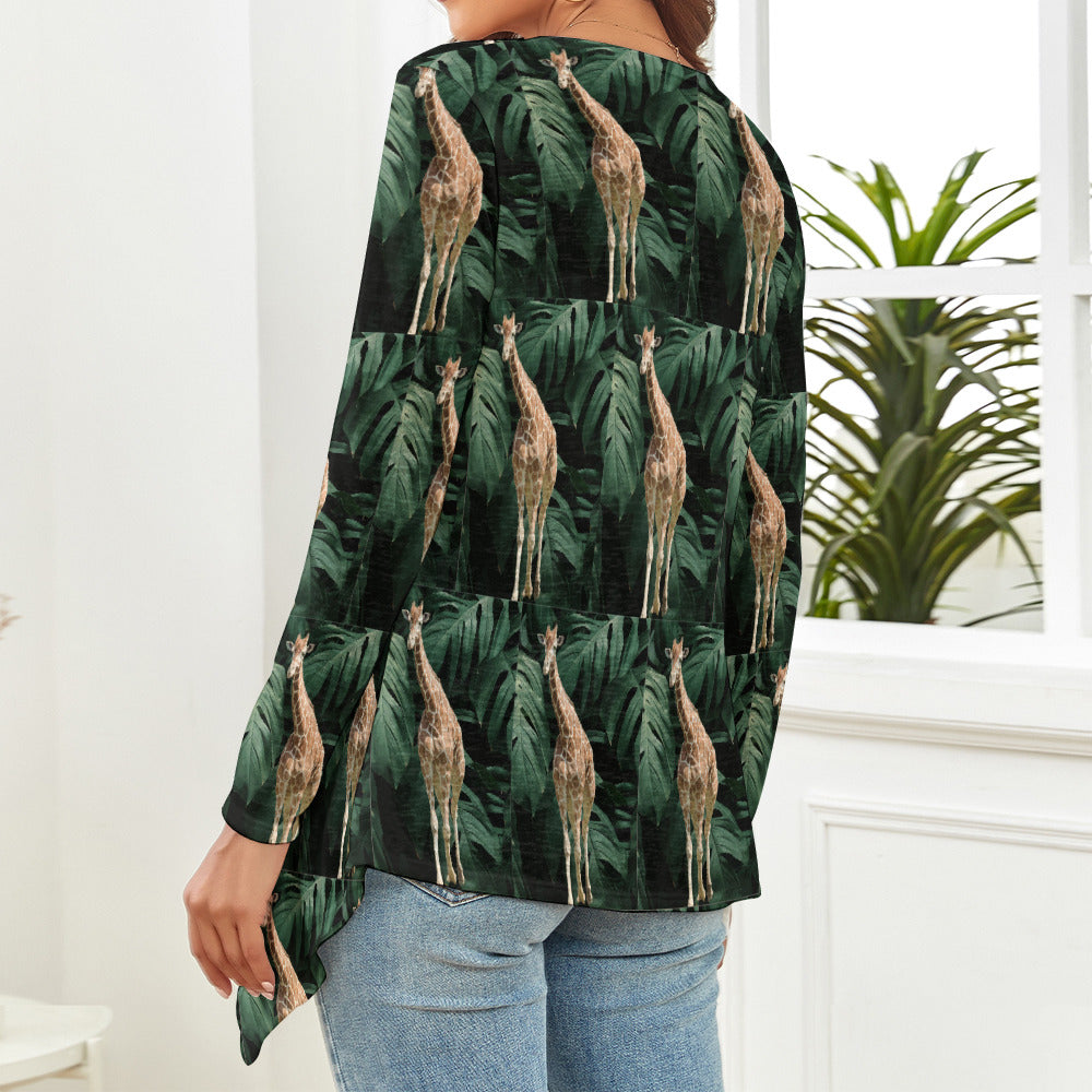 Women's Tall Giraffe with Greenery Knitted Cardigan