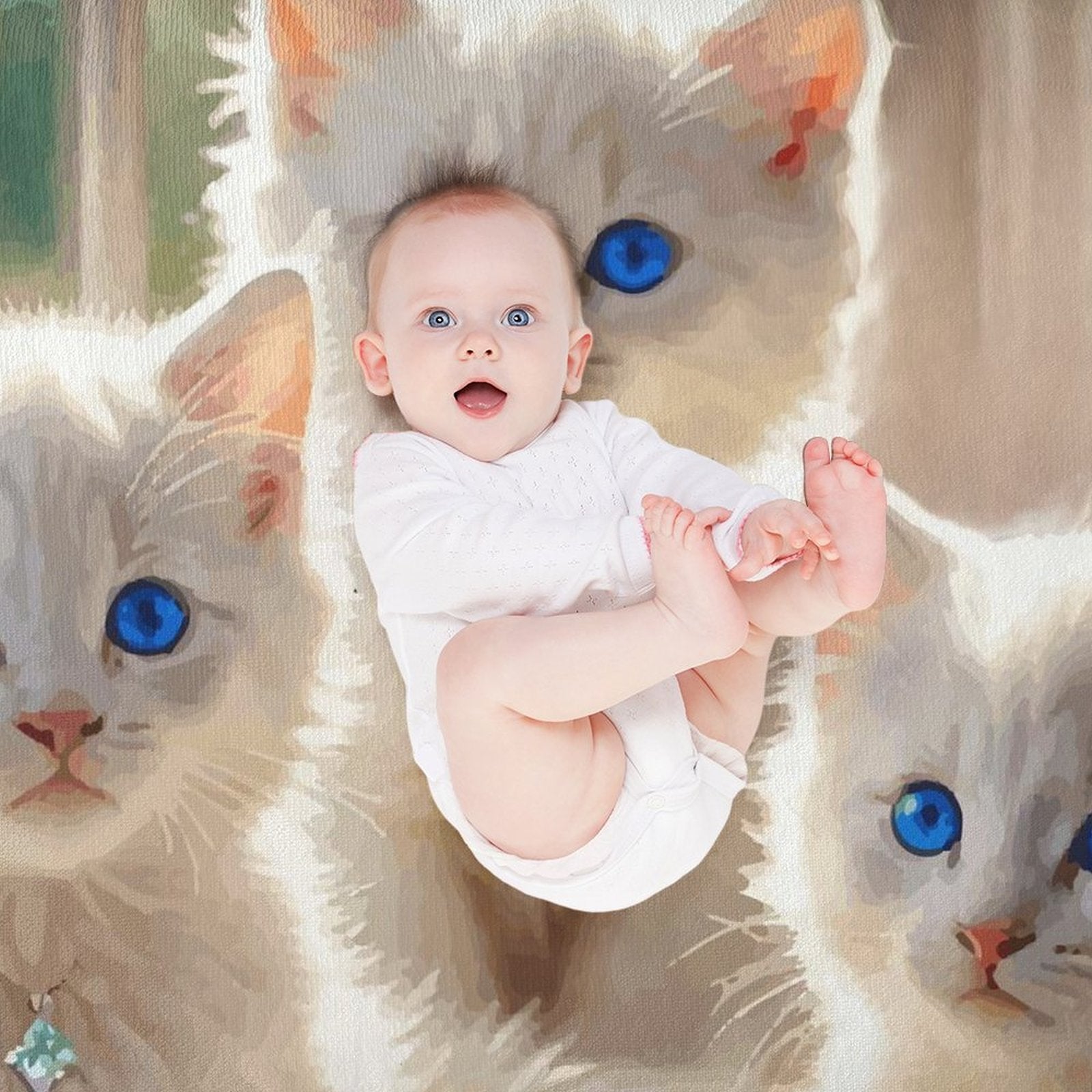 Fluffy White Kittens with Blue Eyes Sherpa Fleece Throw Blanket