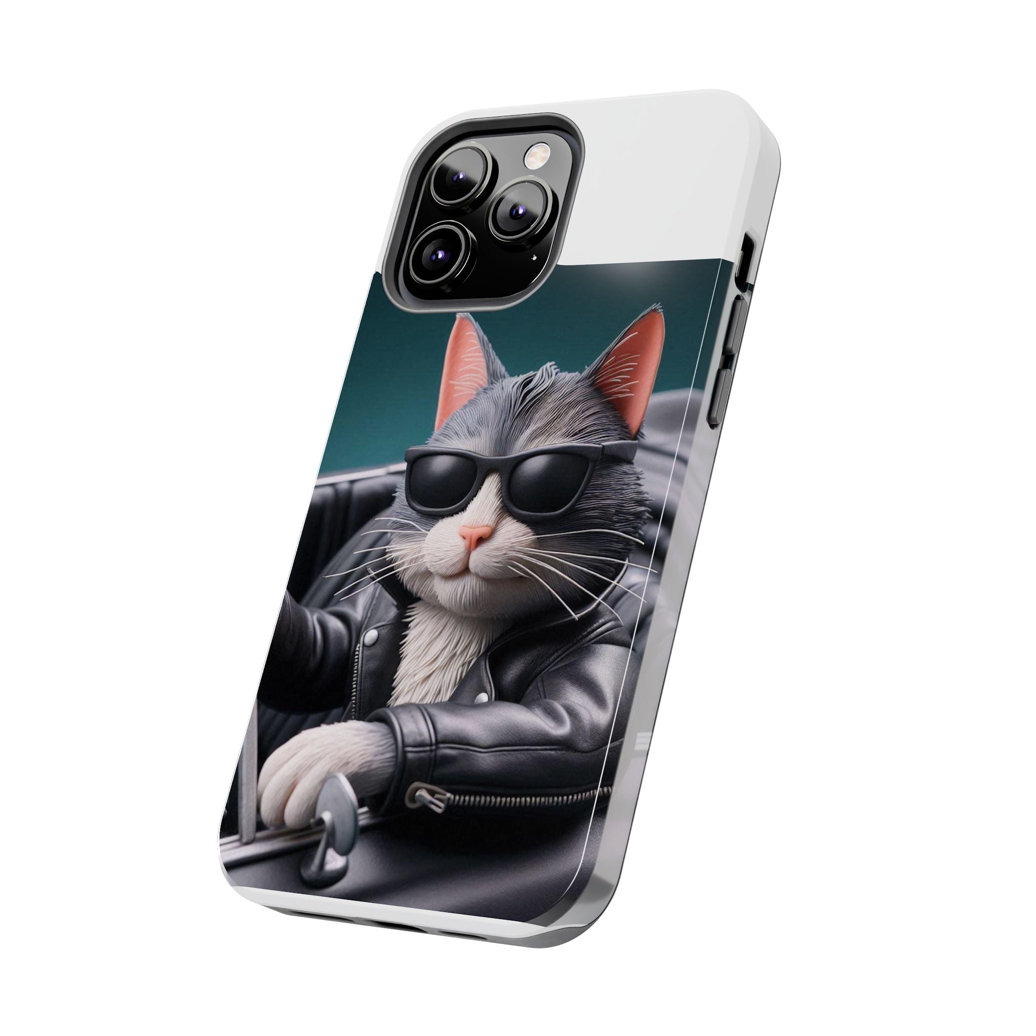 Cool Cat in Leather Jacket Driving Car Mobile Phone Case