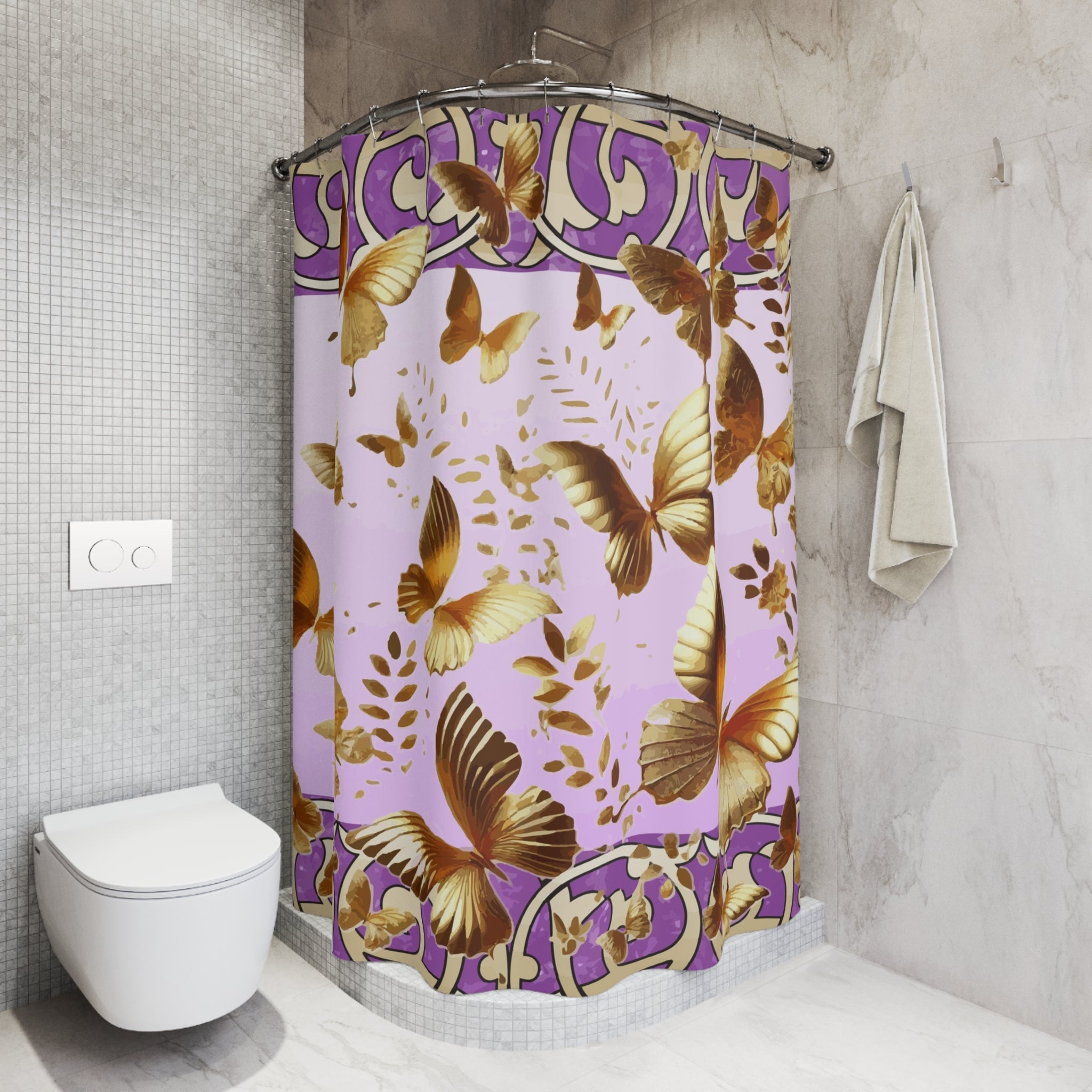 Golden Butterflies Flying Away Shower Curtain