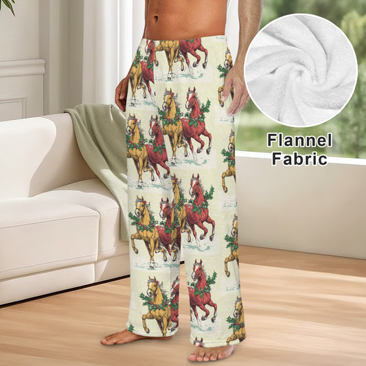 Horses at Christmas Men's Flannel Pajama Trousers (Model Sets 02)(Made in Queens)