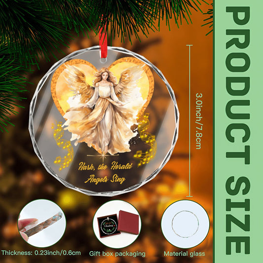 Hark the Herald Angels Sing Round Glass Christmas Ornament