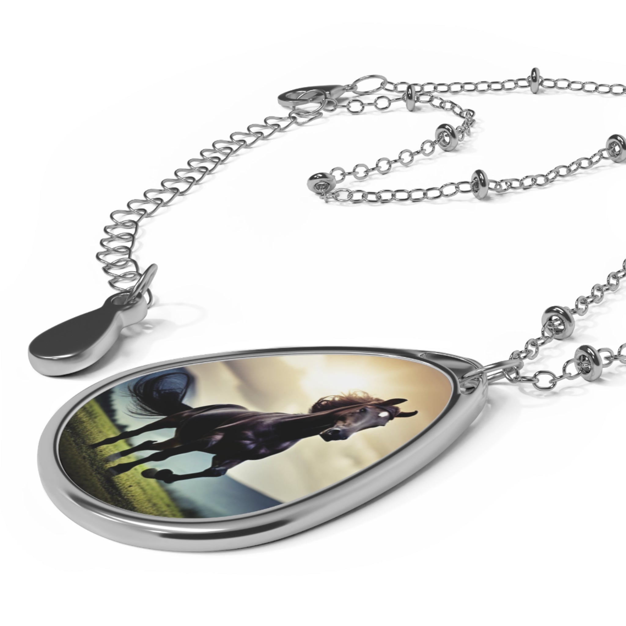 Wild Black Horse Oval Necklace