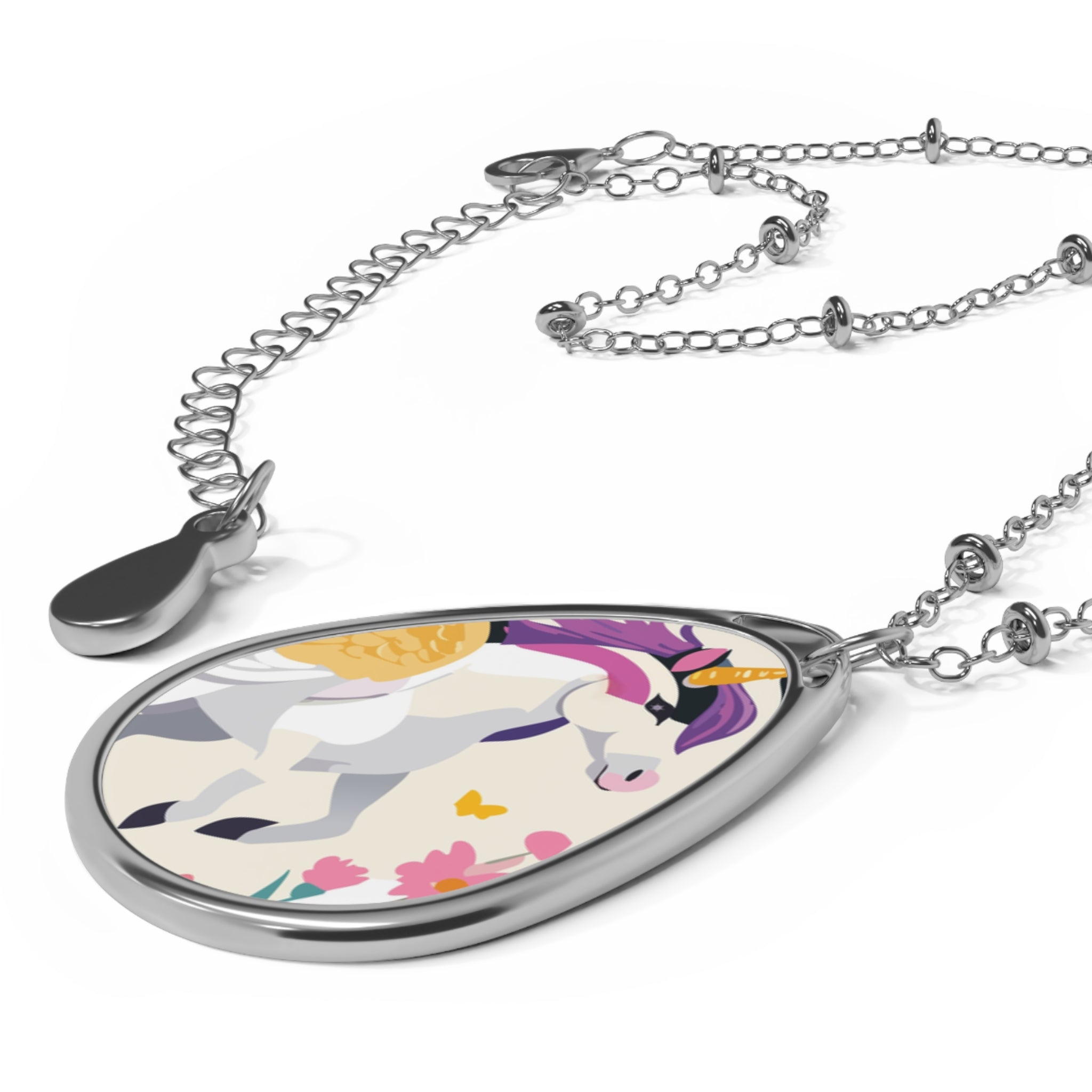 Winged Unicorn Oval Necklace