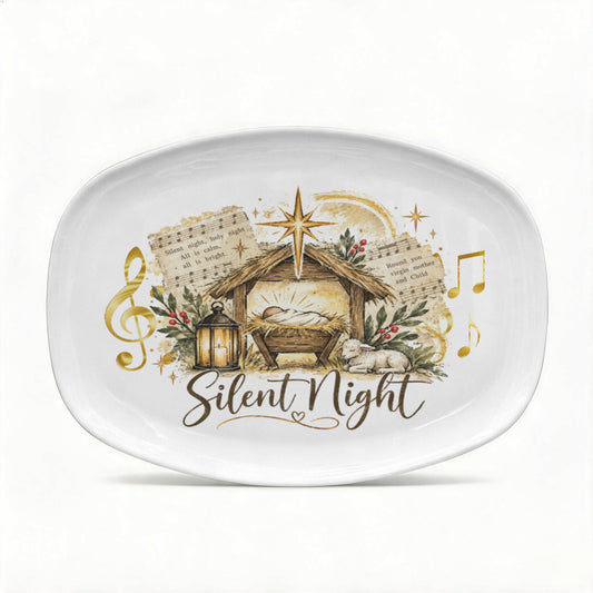 Silent Night Manger Scene Oval Serving Platter Melamine Decorative Plate