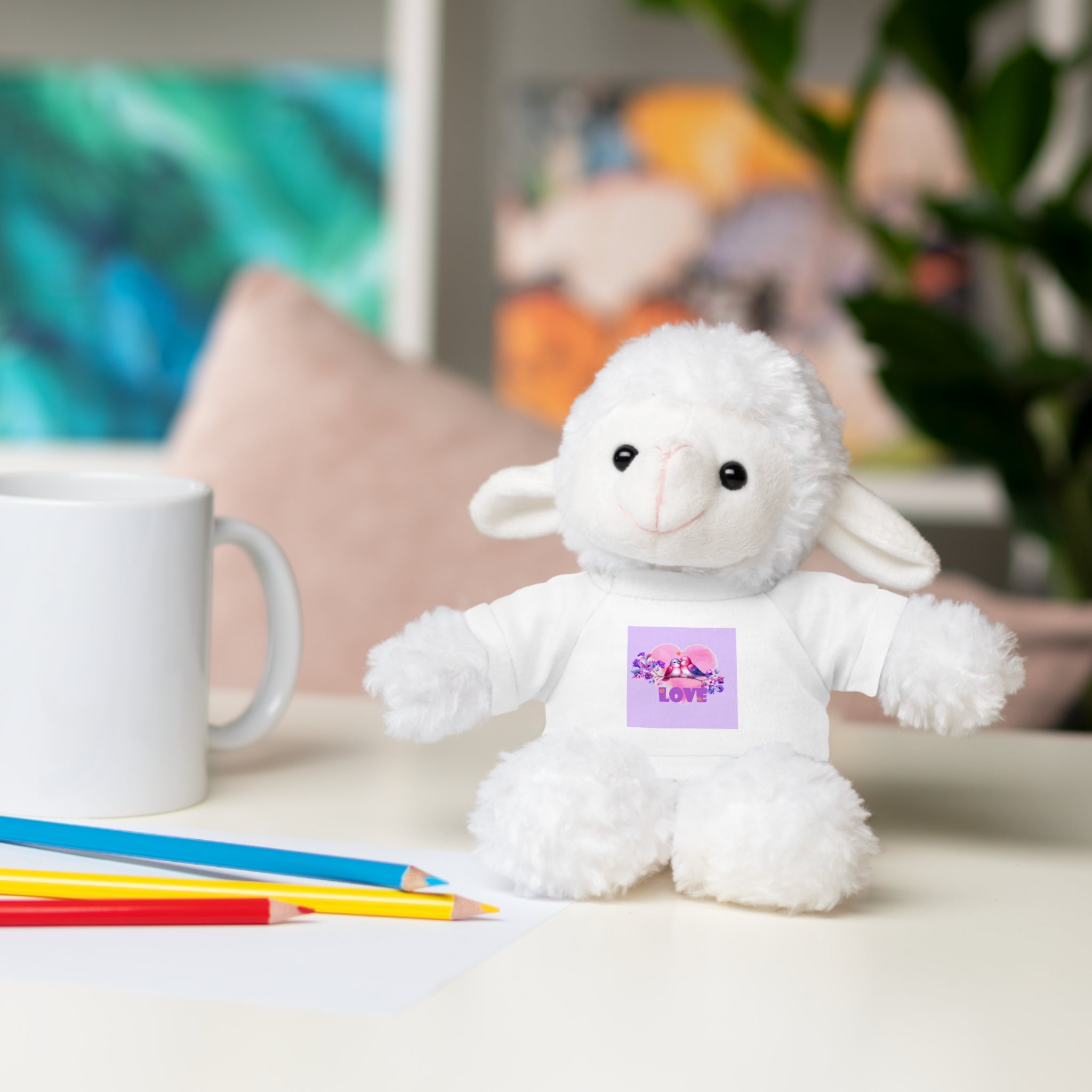 Stuffed Animal Wearing T-shirt of Love Birds