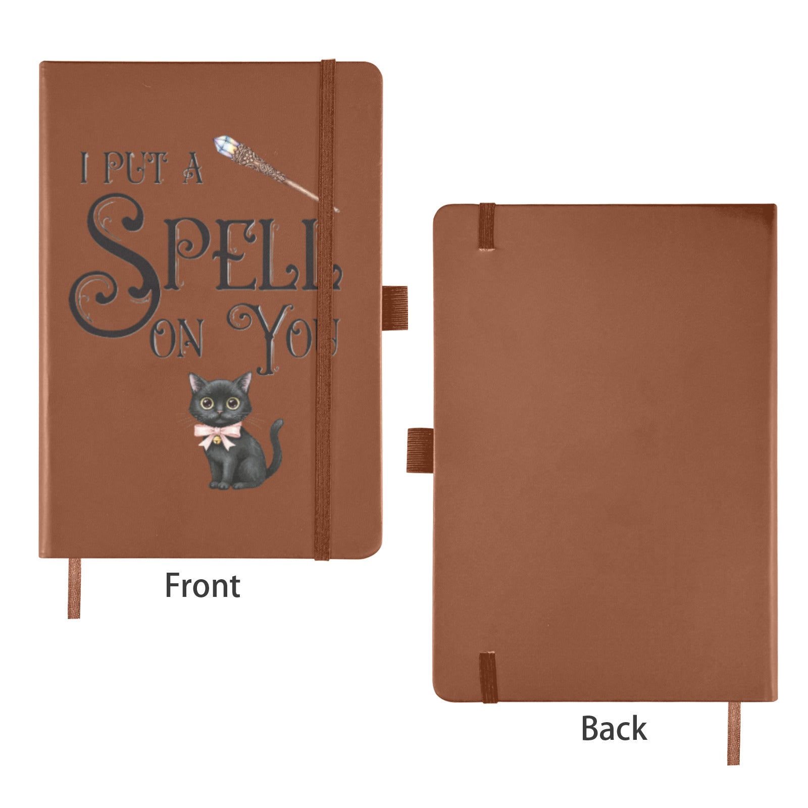 I Put a Spell on You Black Cat Leather Journal Strap Notebook (Front Print)