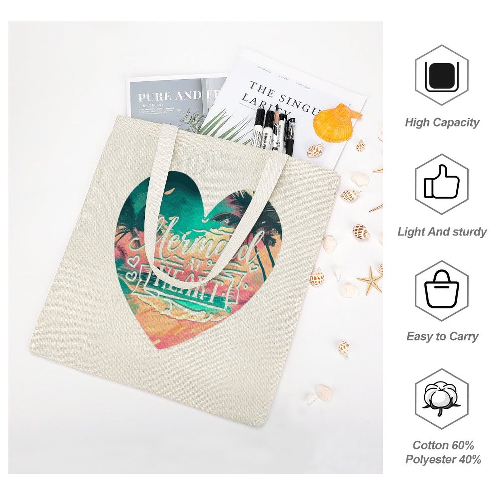 Mermaid at Heart Canvas Tote Bag - 13.4