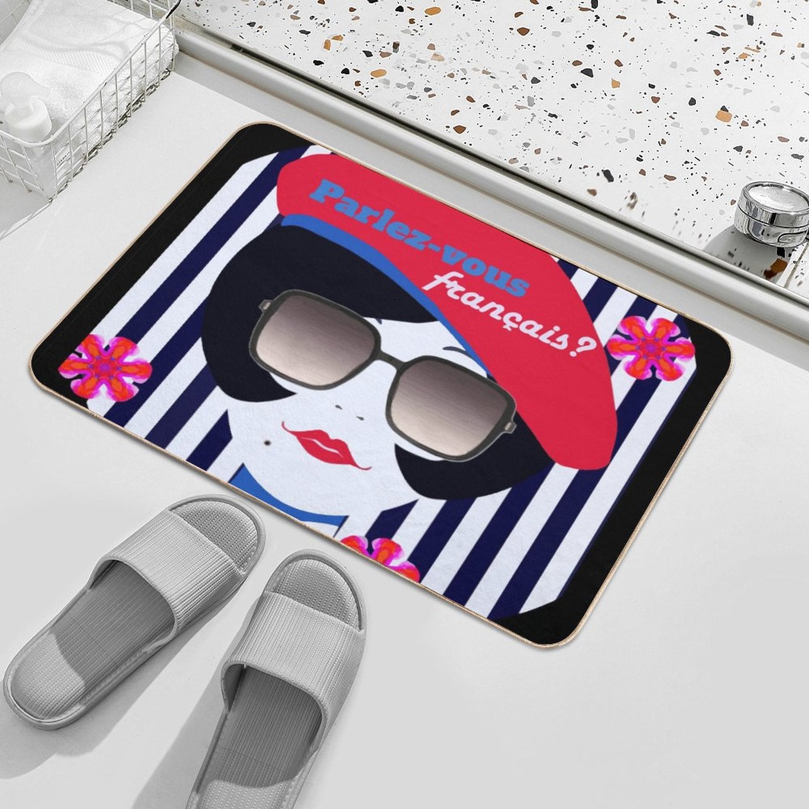Parlez-vous Francais? French Girl Flannel Non-slip Bath Mat - 16