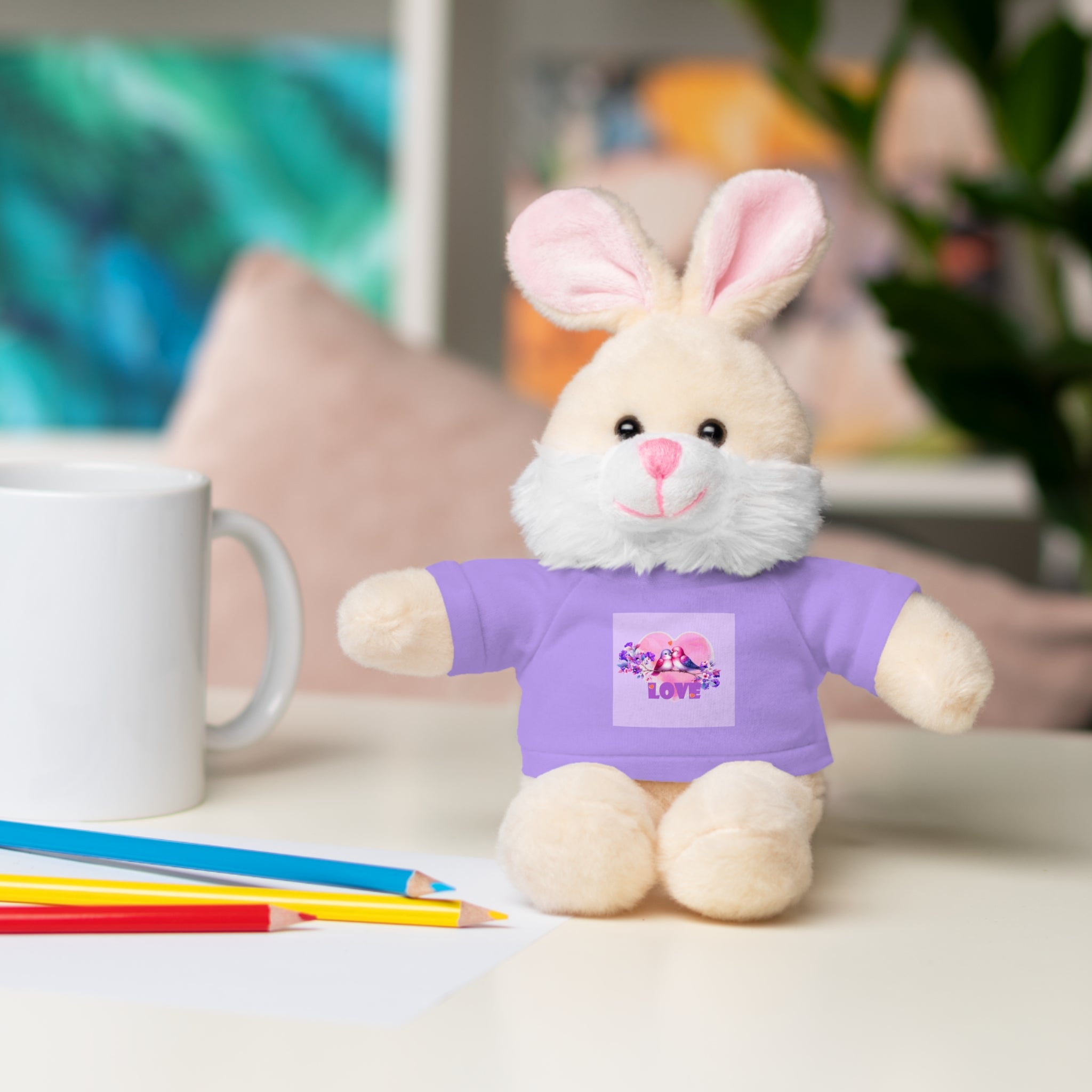 Stuffed Animal Wearing T-shirt of Love Birds