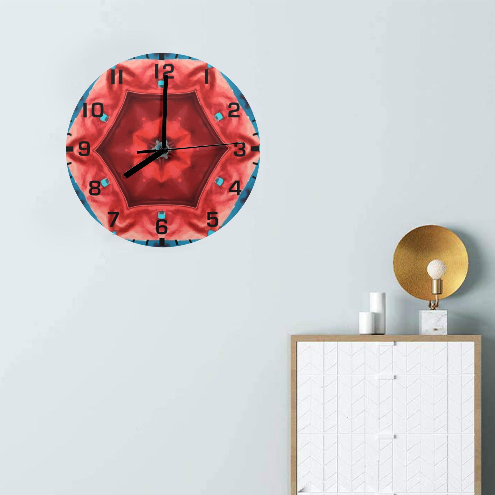 Red Hexagon Printed Wall Clock (Made in USA)