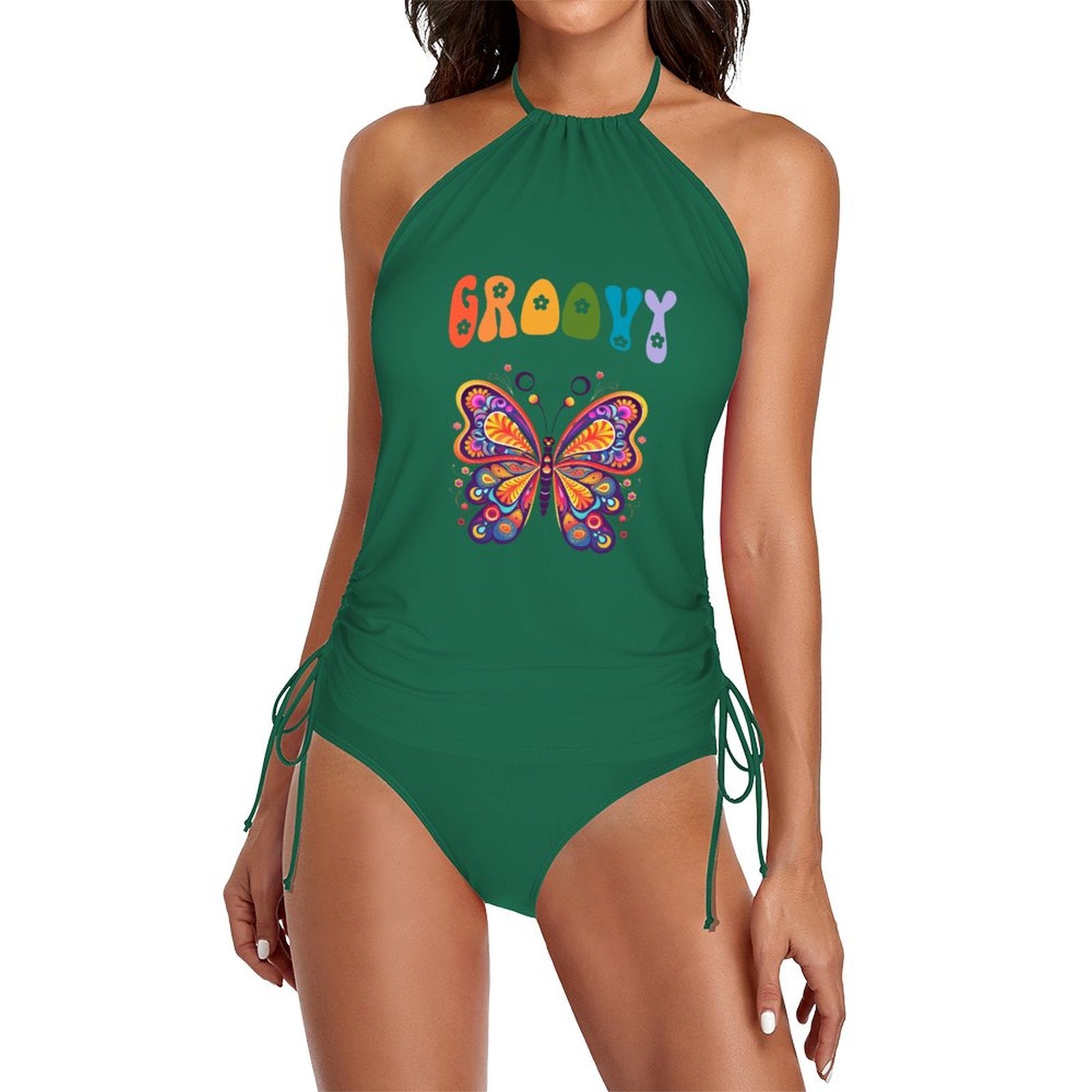 DTF Halter High Neck 2-Piece Swimsuit Set for Women(Front Printing)
