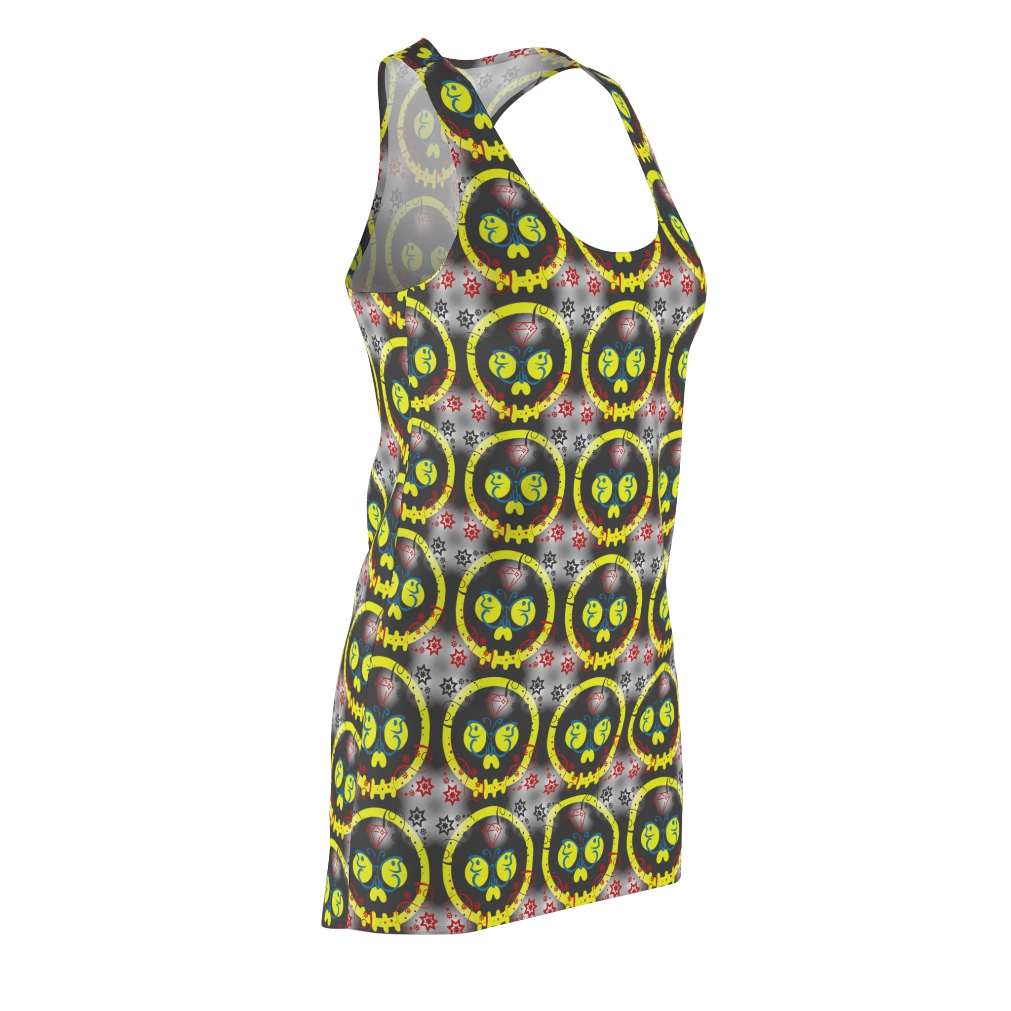 Women's Yellow Skulls Street Wear Printed Racerback Dress