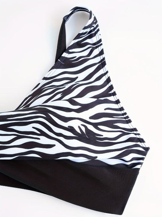 Women's Plus Size Zebra Stripes Two-piece Bikini Swimsuit