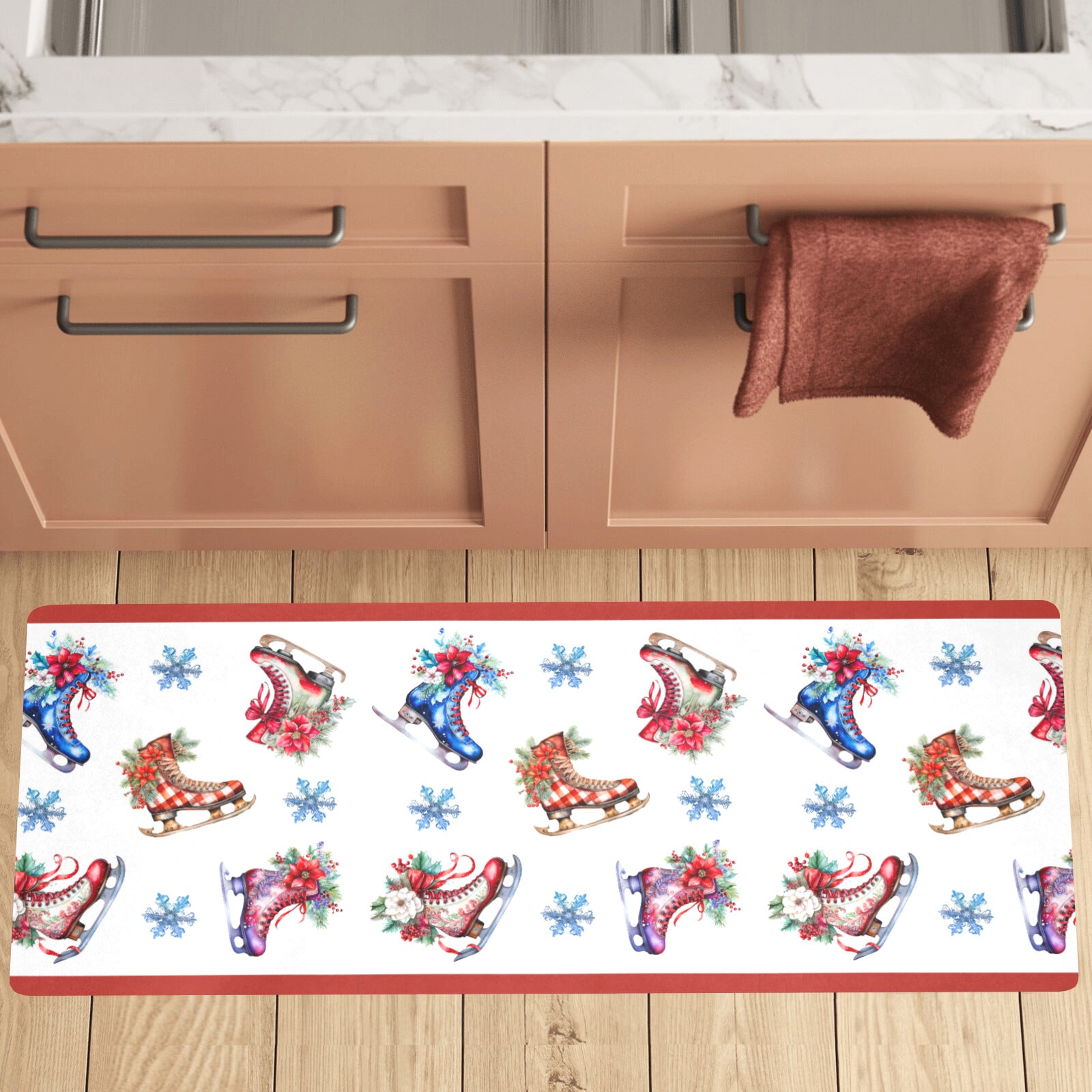 Christmas Skates with Red Border Kitchen Mat 48