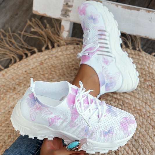 Women's Butterfly Print Mesh Casual Shoes Sneakers
