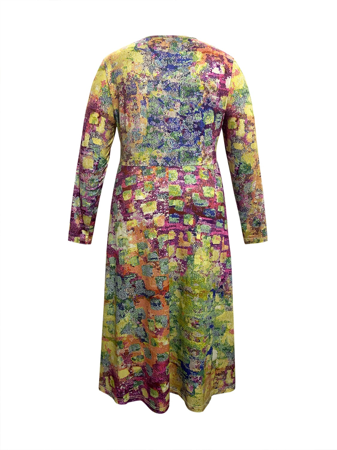 Women's Watercolor Plus Size Round Neck Long Sleeve Midi Dress