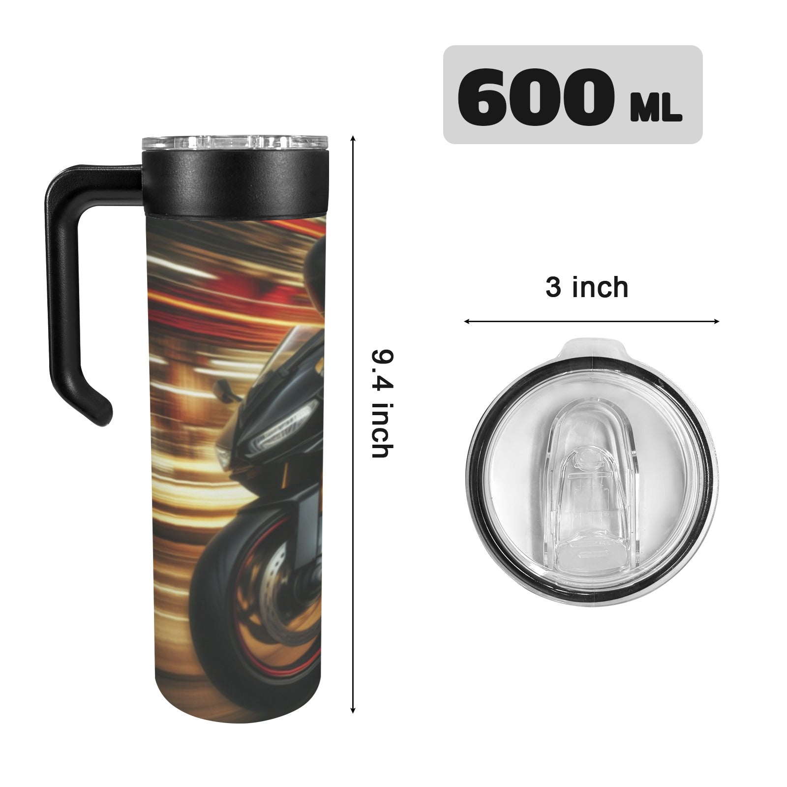 Speeding Motorcycle 20oz Insulated Water Bottle with Screw On Handle