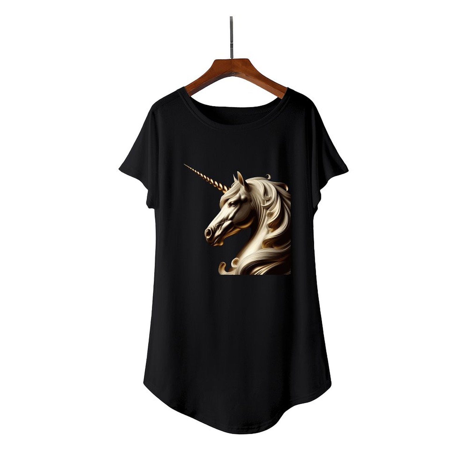 unicorn dress for women Golden Unicorn Casual Summer T-Shirt Dress for Women (Front Printing) Black / M