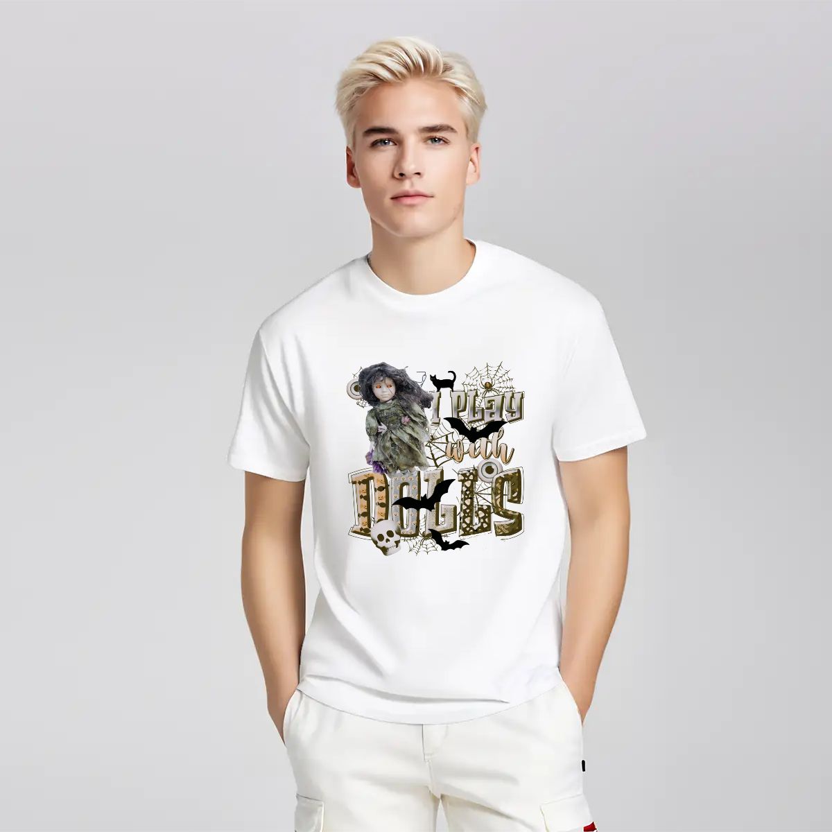 I Play with Dolls Scary Halloween Gildan 5000 Unisex Cotton T-shirt