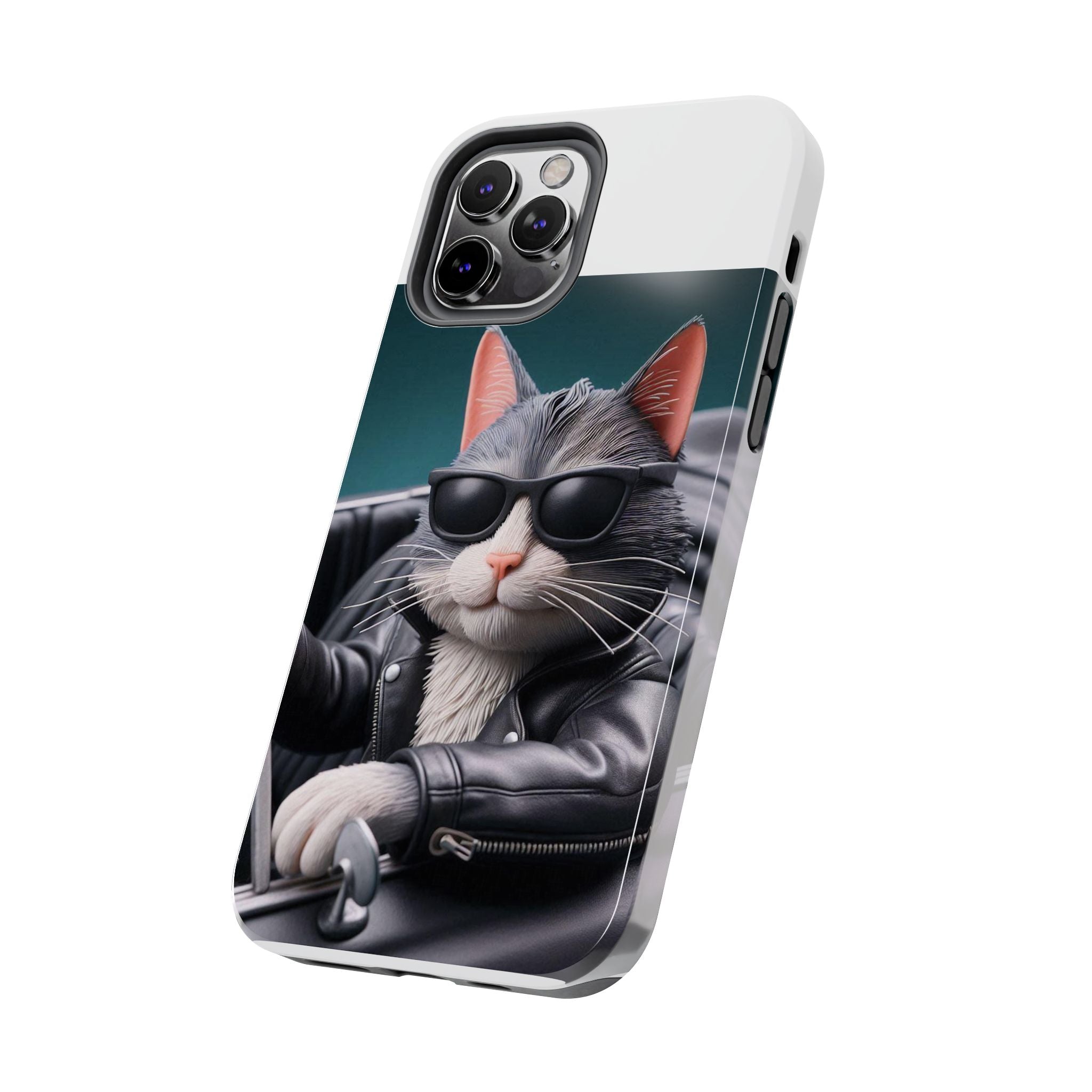 Cool Cat in Leather Jacket Driving Car Mobile Phone Case