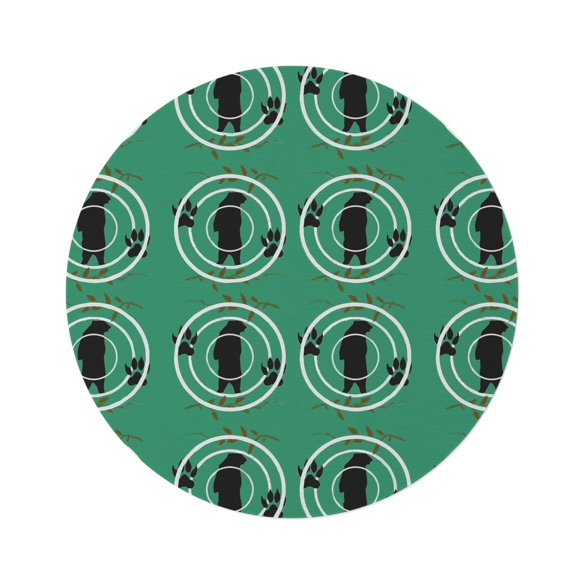 Country Black Bear on Green Round Rug