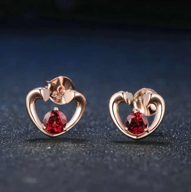 Heart Shaped Rose Gold Gemstone Studs in 925 Silver