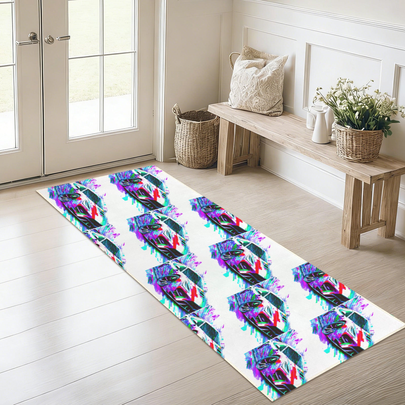 Fast Sports Car Washable Faux Microfiber Runner Rug 60