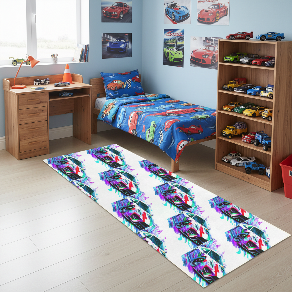 Fast Sports Car Washable Faux Microfiber Runner Rug 60