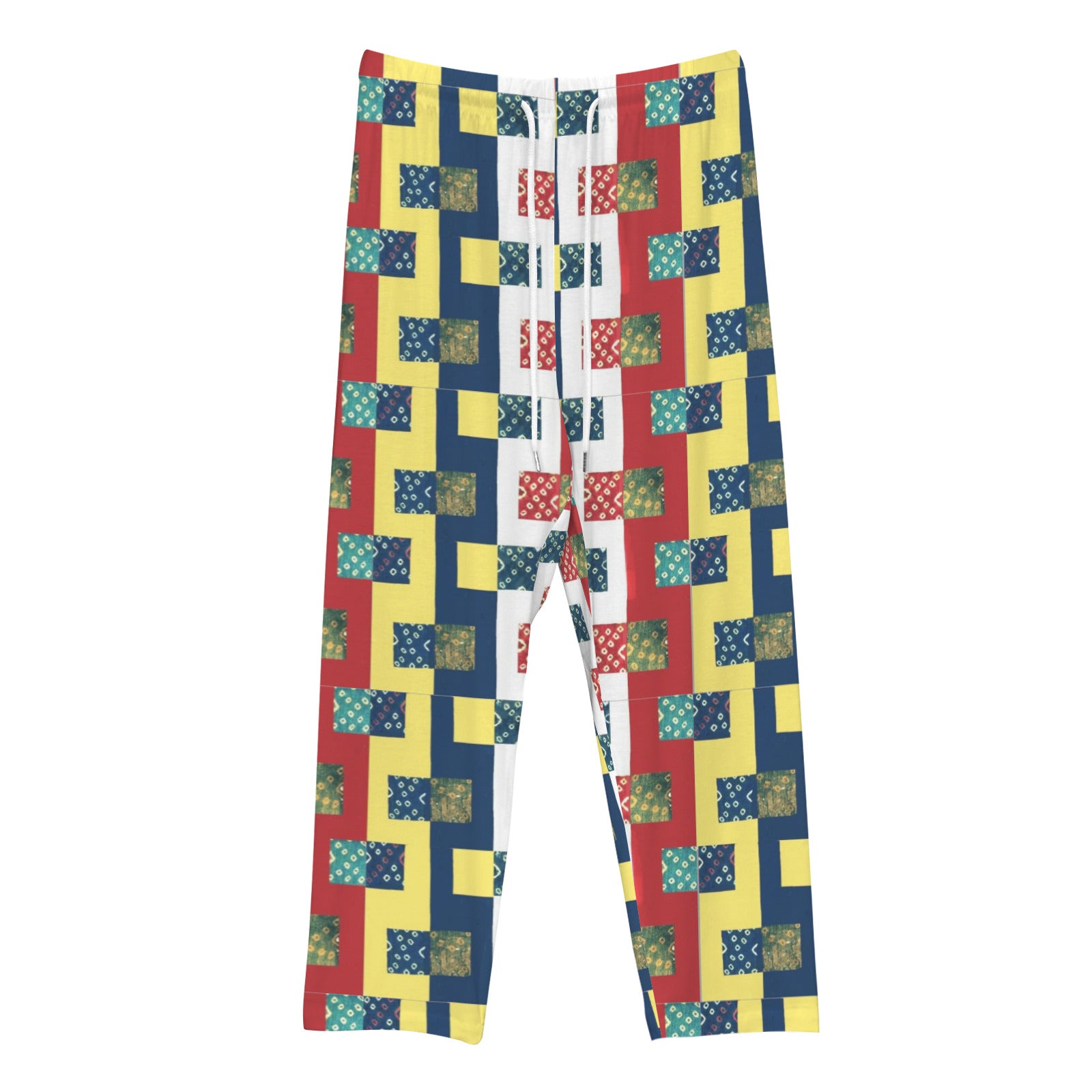 Quilt Block Pattern Women's Drawstring Lounge Pants Without Pockets (Model L84)