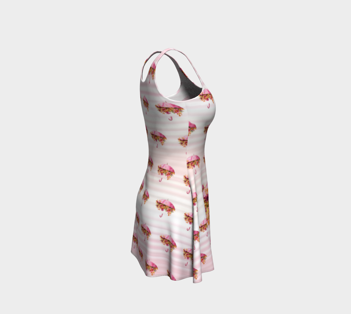 Pink Umbrella Floral Pattern Short Flare Dress