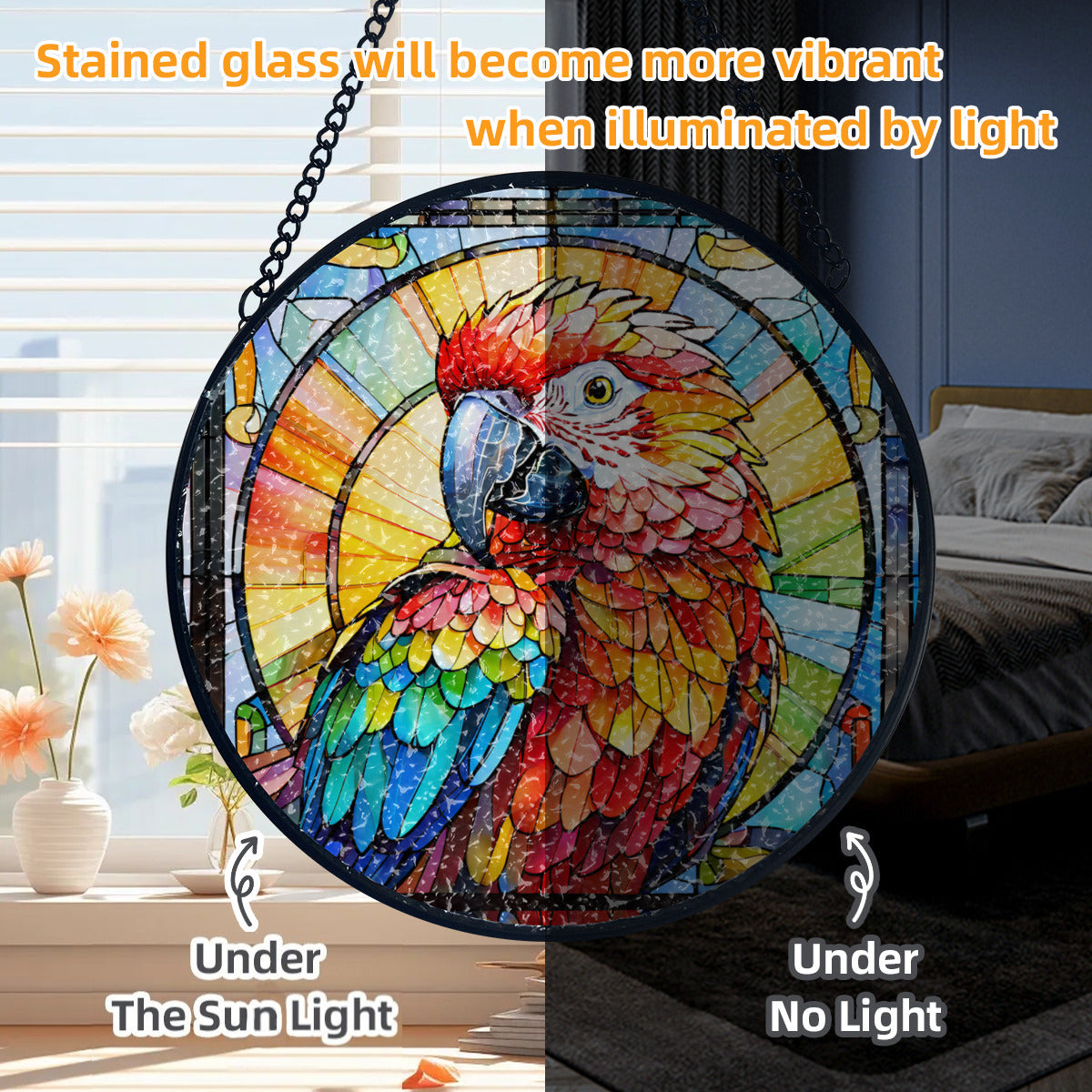 Stained Glass Colorful Bird Parrot Suncatcher Home Decor